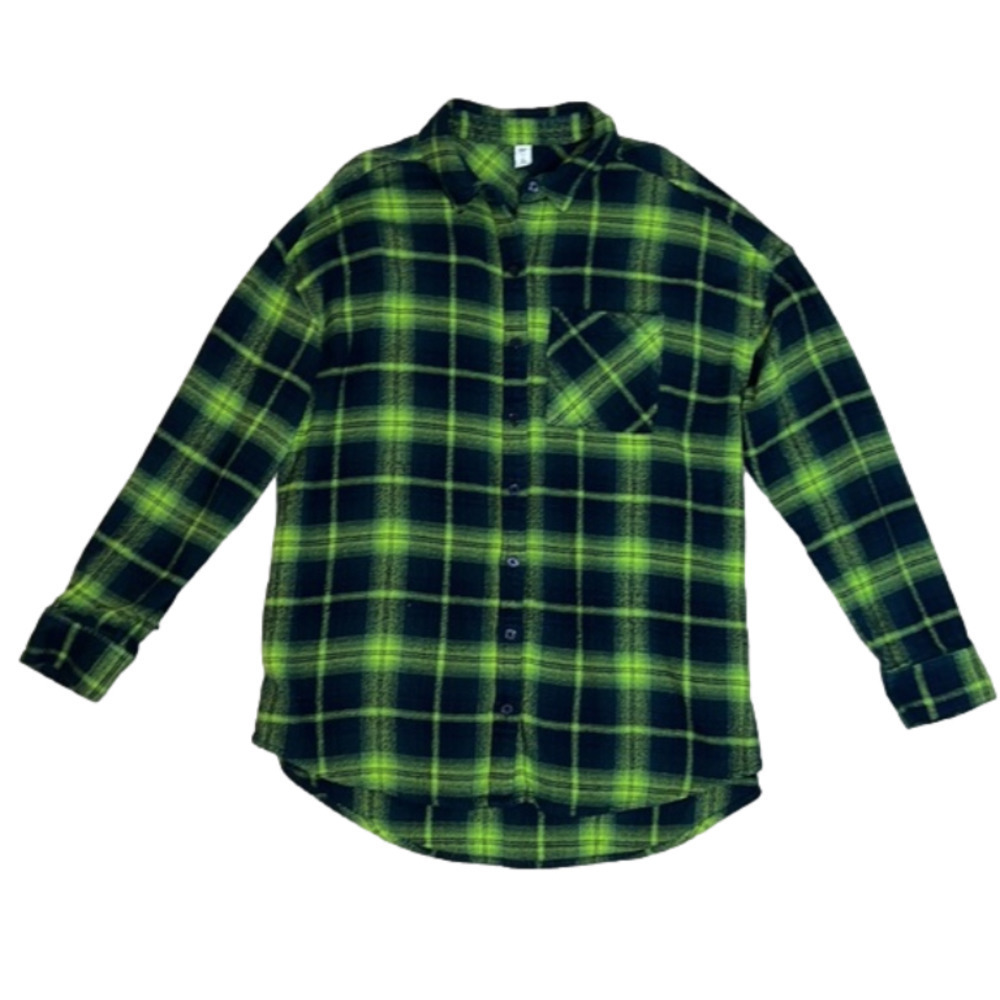 BP Boyfriend Navy & Green Plaid Button Up Long Sleeve Shirt Flannel - Size XS